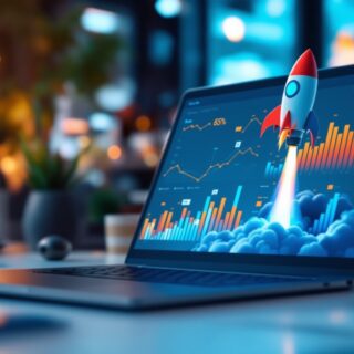 Google Ads Dashboard auf Laptop mit Startup Wachstumssymbolik