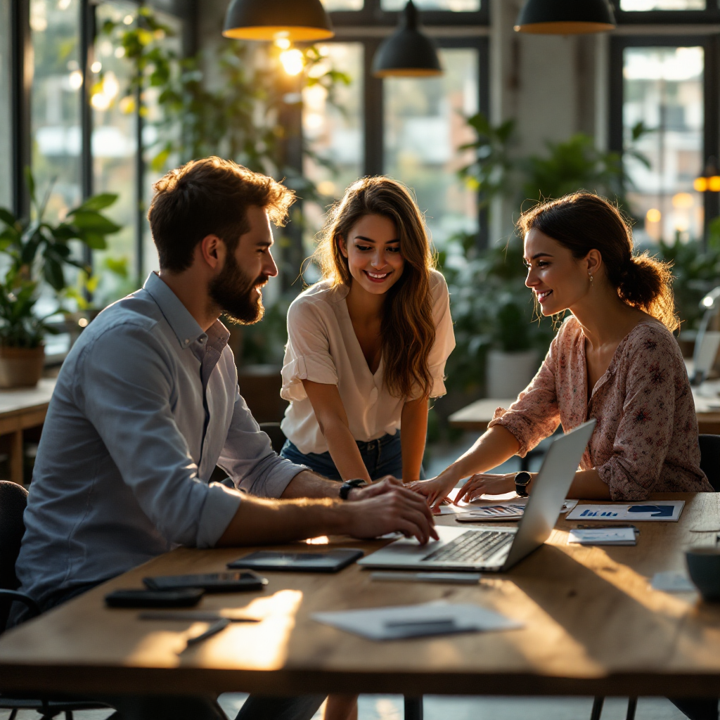 Startup-Team analysiert Daten auf Dashboards in modernem Co-Working-Space