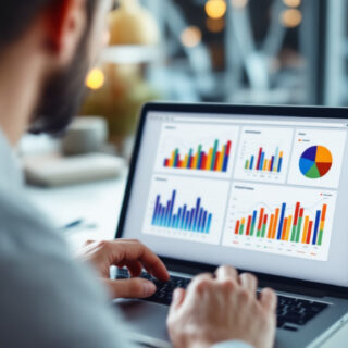 Analytics-Dashboard mit Kennzahlen und Diagrammen auf einem Laptop-Bildschirm