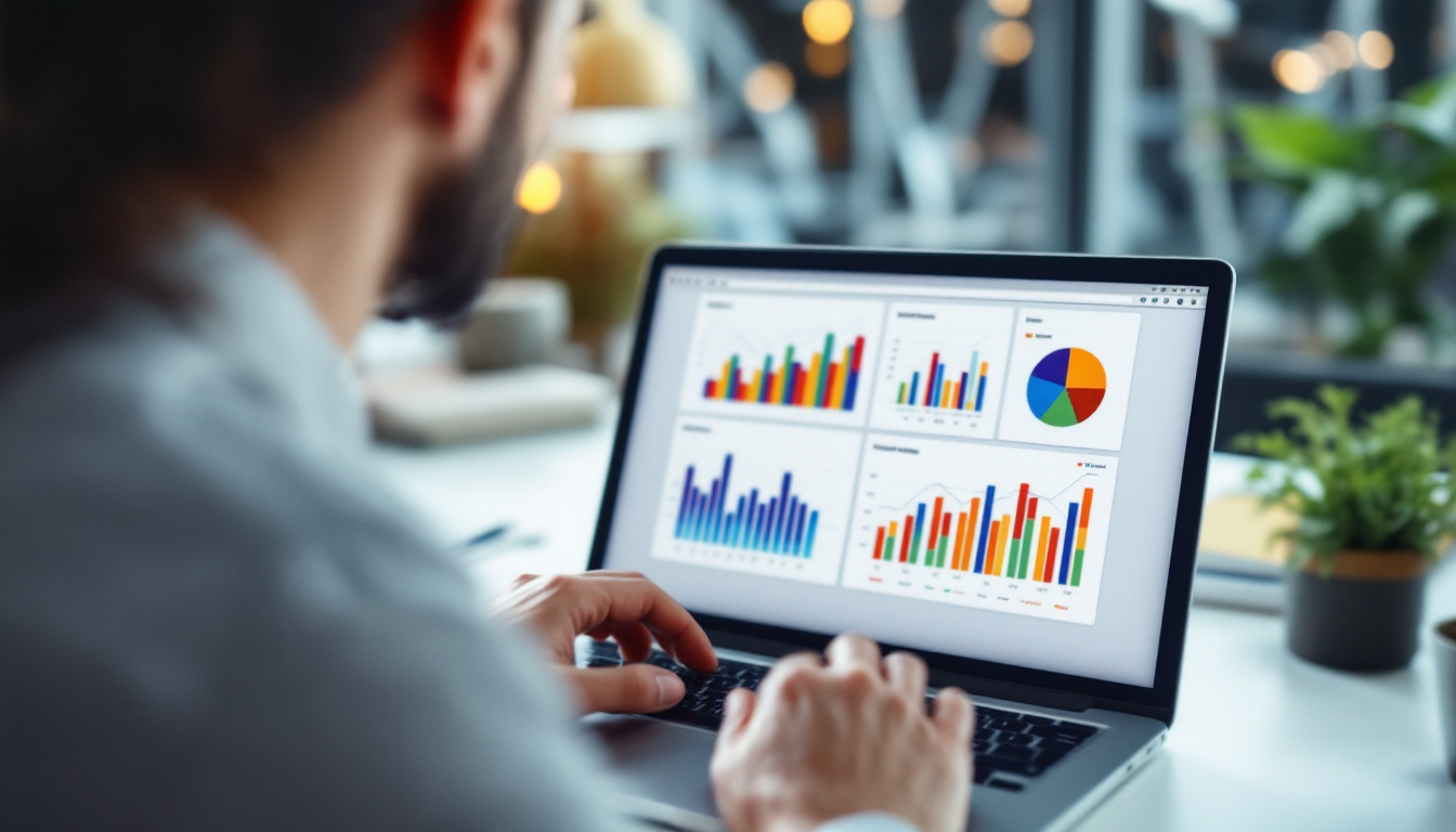 KPI – Analytics-Dashboard mit Kennzahlen und Diagrammen auf einem Laptop