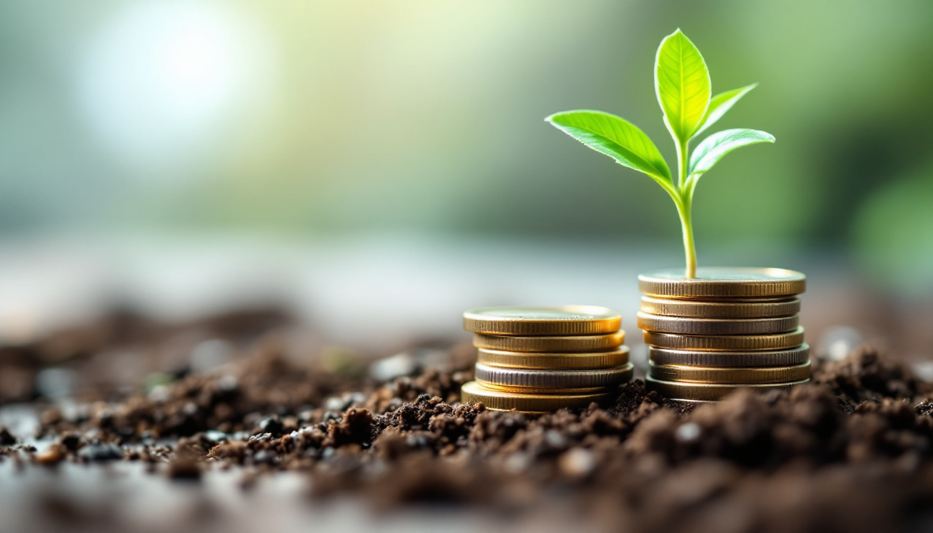 Seed-Finanzierung – ein Saemling neben Muenzen als Symbol fuer Startkapital