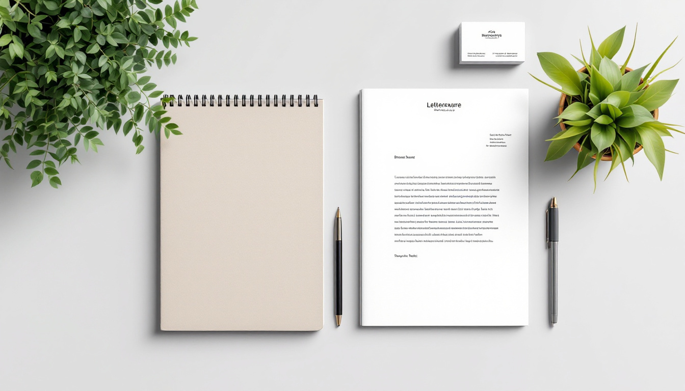 Branding-Mockups mit Visitenkarte, Briefpapier und Notizbuch im einheitlichen Design auf einem Schreibtisch