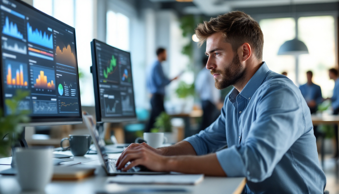 IT-Berater mit Startup-Hintergrund arbeitet am Laptop im modernen Büro