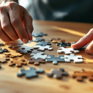 Team prueft die Produkt-Markt-Passung (Product-Market-Fit) am fast fertigen Puzzle
