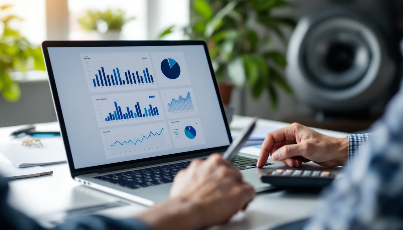 Gruender analysiert die Profitabilitaet pro Kunde (Unit Economics) am Laptop