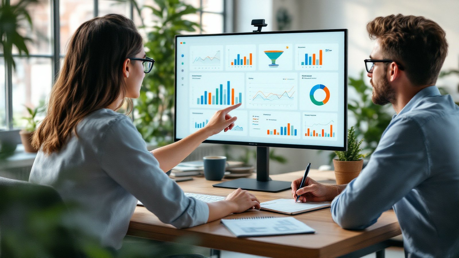 Marketing-Team plant eine kanalübergreifende Paid-Advertising-Strategie mit Kampagnen-Dashboards